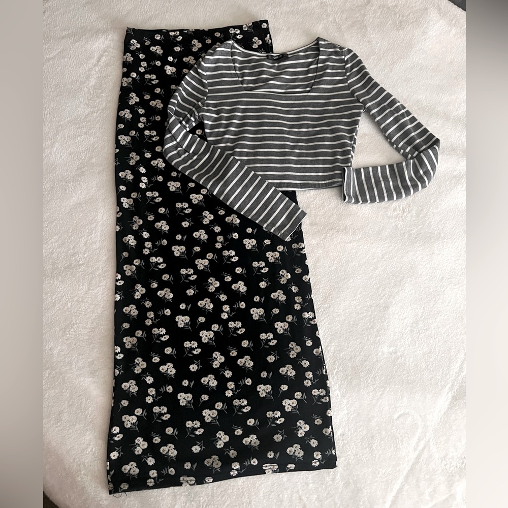 SHEIN Crop Top and Flower Skirt Set